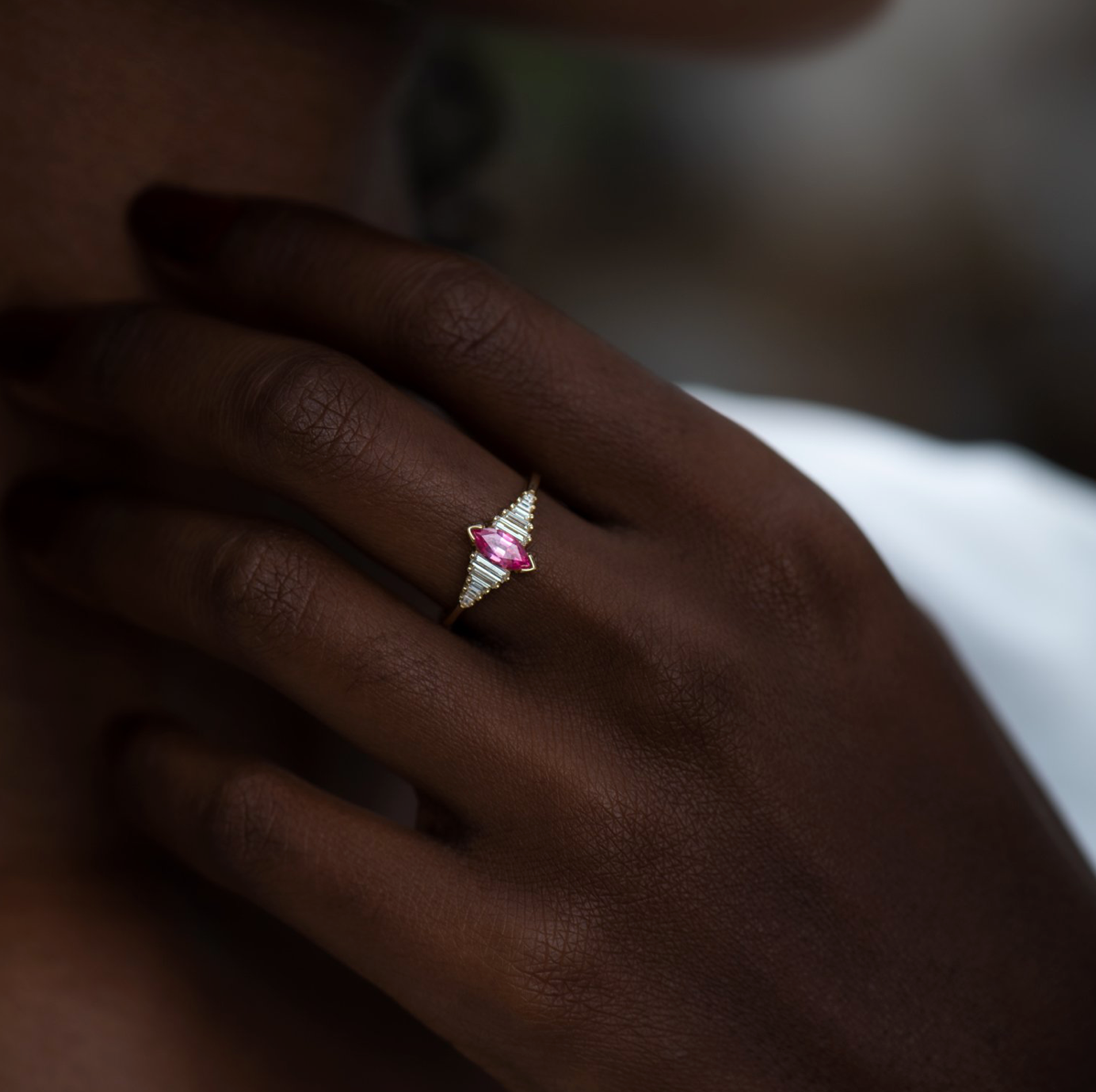 Cluster Ring with Assemblage of Needle Baguette Diamonds - the