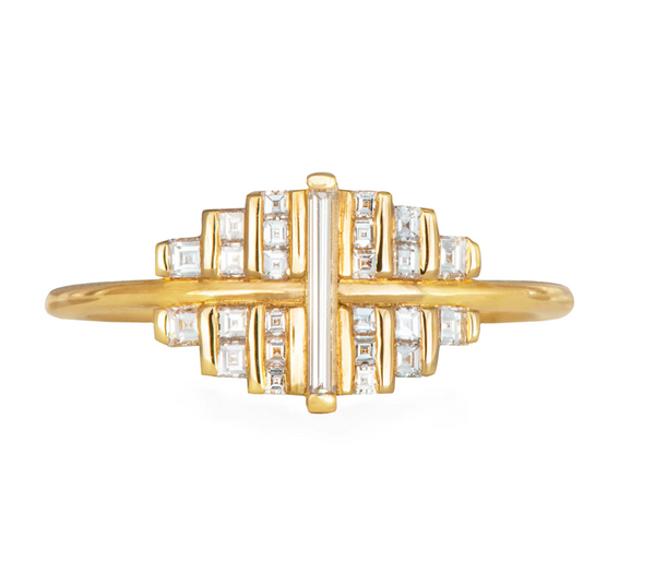 Cluster Engagement Ring with Needle Baguette Diamond