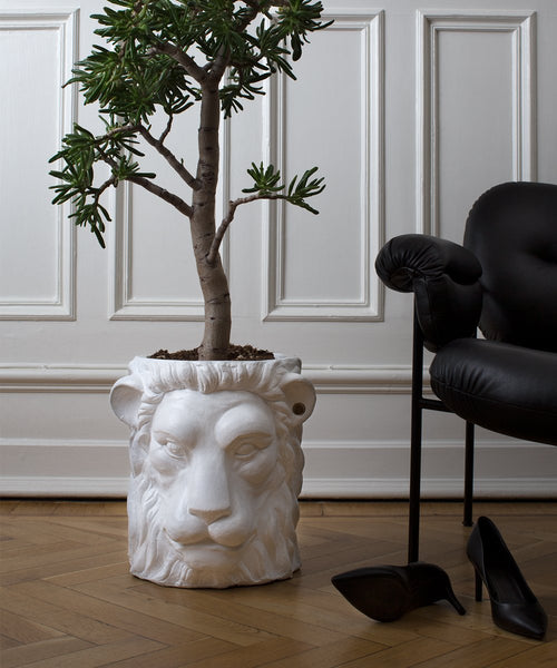 Large Lion Pot - White
