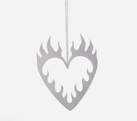 Flaming Heart Ornament in Silver