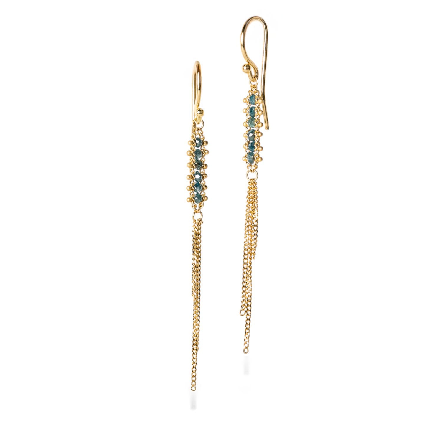 Blue diamond tassel earrings