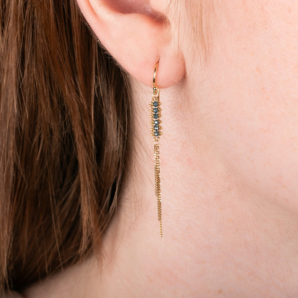 Blue diamond tassel earrings