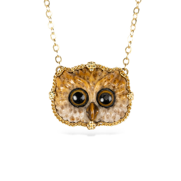 Jasper owl face necklace
