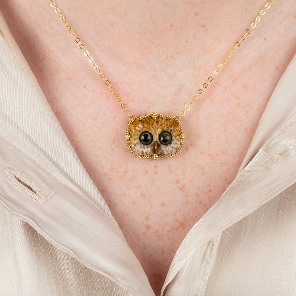 Jasper owl face necklace