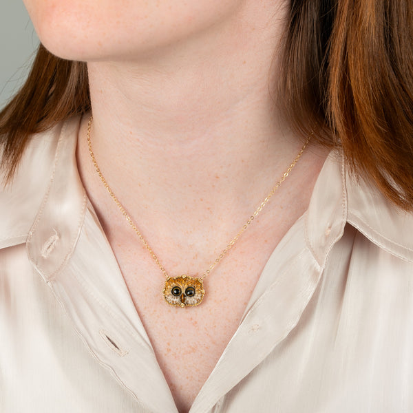 Jasper owl face necklace