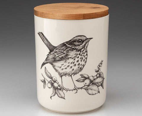 Medium Canister with Lid: Hermit Thrush