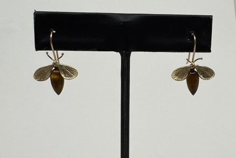 Gold and tiger eye bee earring