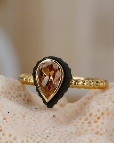 Sarah Graham Chroma cognac pear diamond ring