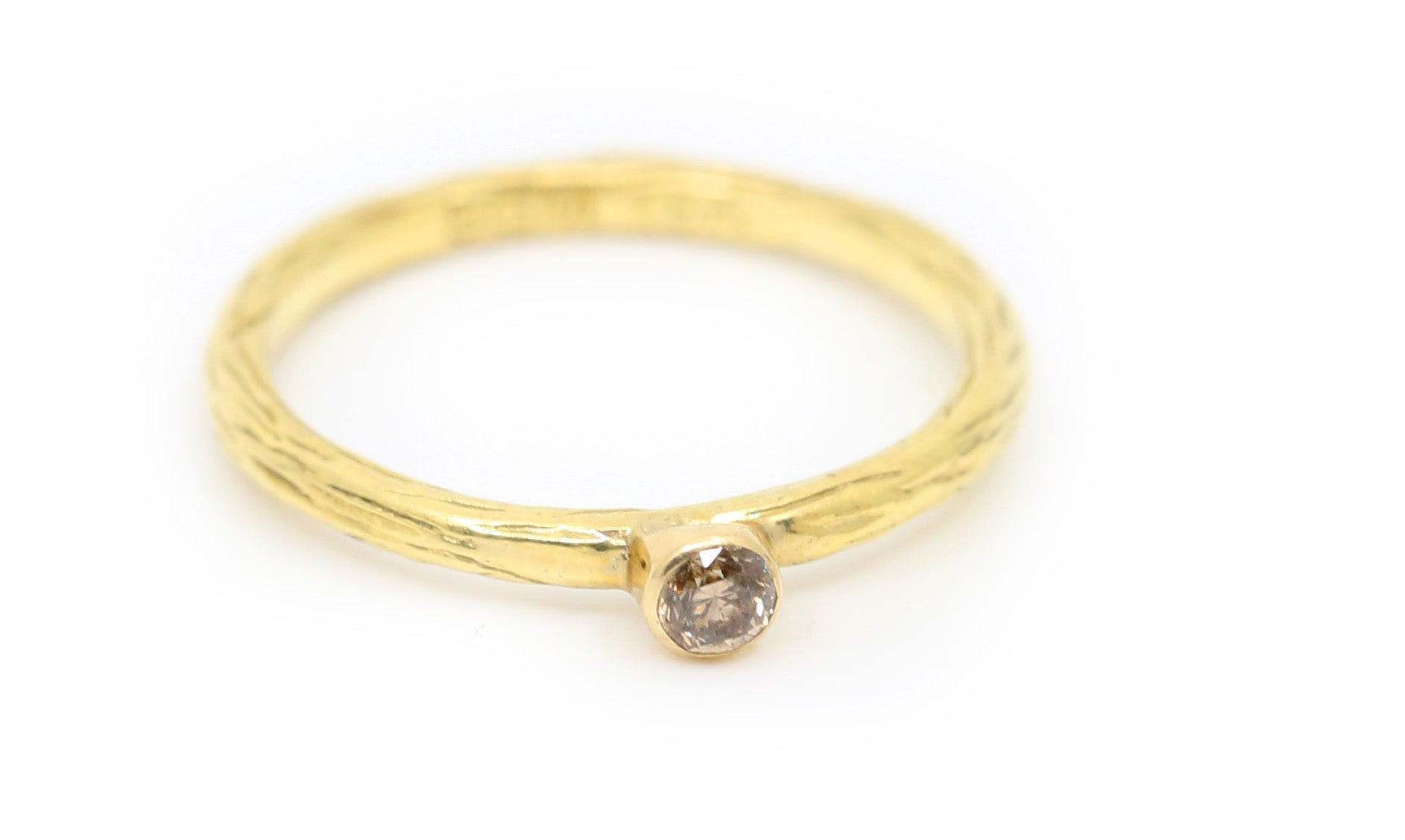 Cognac Diamond Gold Stacker Ring