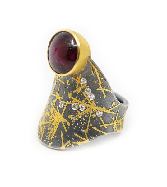Sterling Silver and Yellow Gold Ring with Rubies and Diamonds