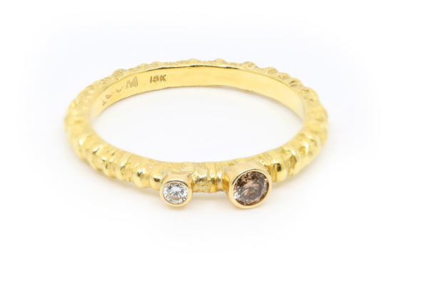 Gold Stacking Ring with White and Cognac Diamond