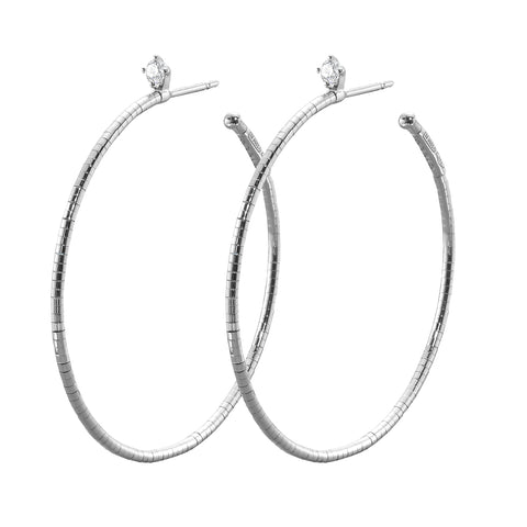 White Gold with one diamond Hoops