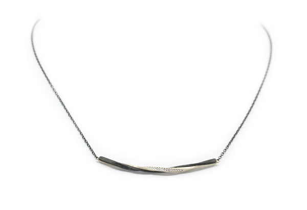 Twisted Black Cobalt and White Gold Diamond Bar Necklace