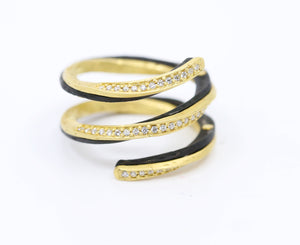 Gold and Black Cobalt Chrome with Diamonds Spiral ring
