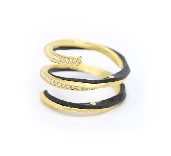 Gold and Black Cobalt Chrome with Diamonds Spiral ring