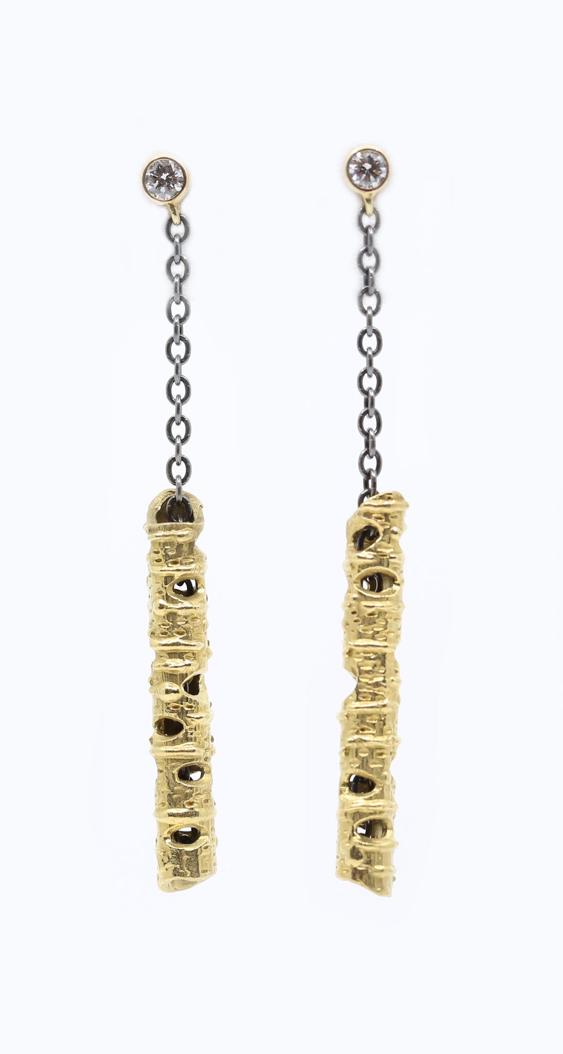 Gold with 1 Diamond on Chain Earrings