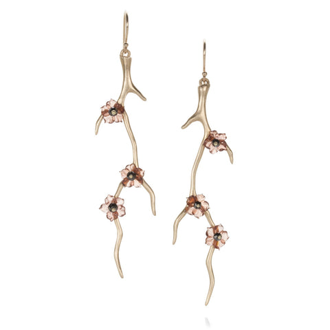 Gold Branches and Black Diamond Blossoms Earrings