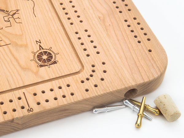 Etched Cribbage Board - Whitefish Lake and Town