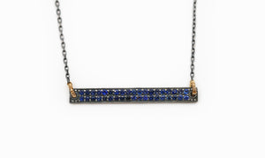Oxidized Chain and Blue Sapphire Pave Bar