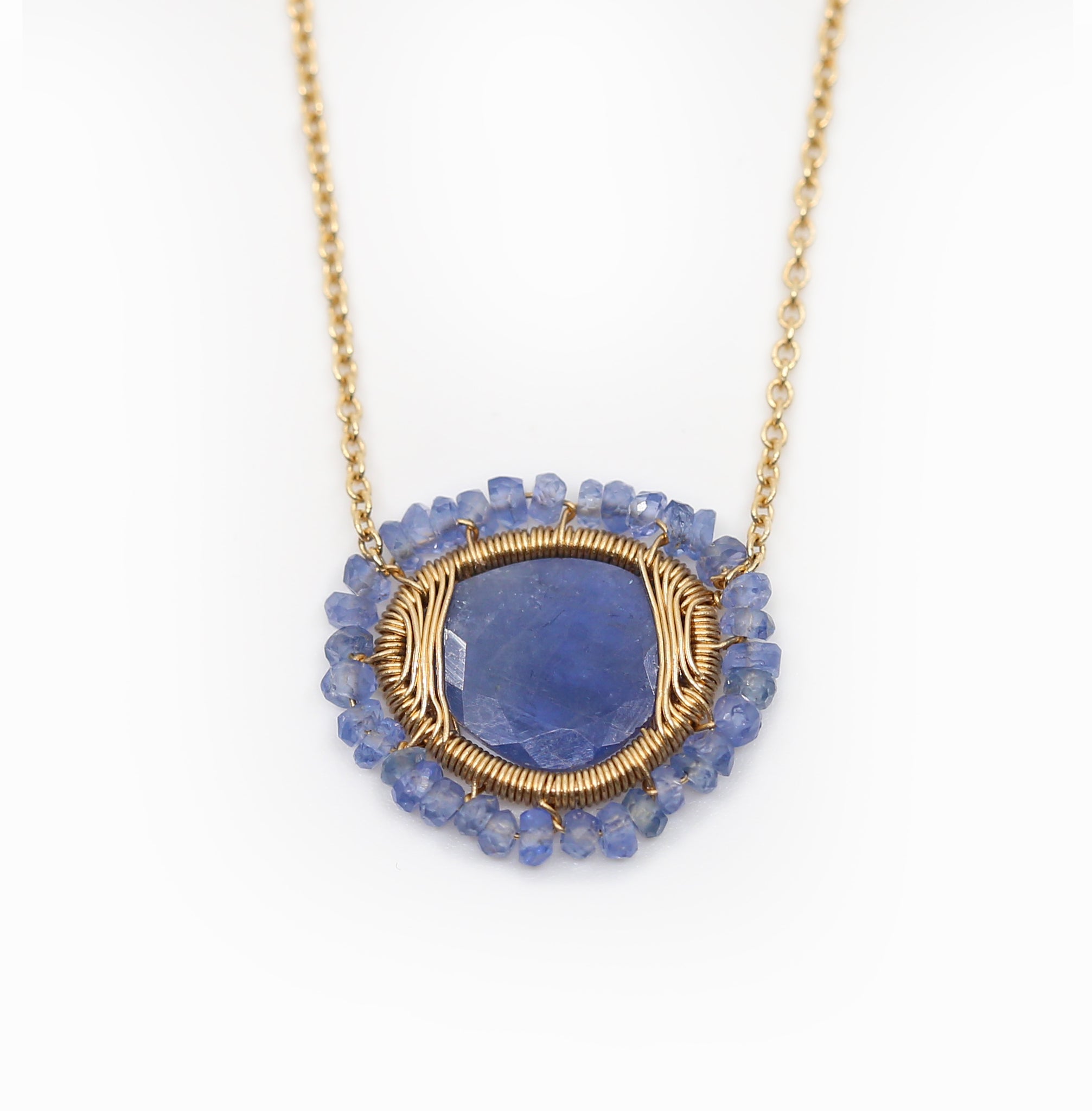 Blue Sapphire Pendant with Sapphire Beads