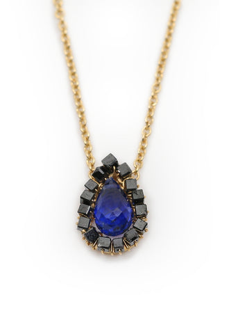 Kyanite Pear Pendant and Black Diamond Necklace