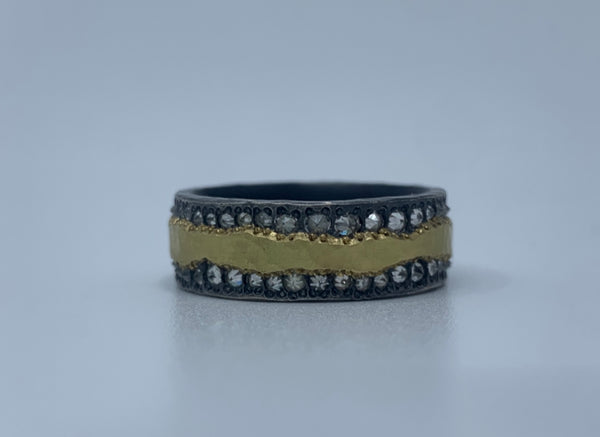 Oxidized Silver Band with Inverted Diamonds