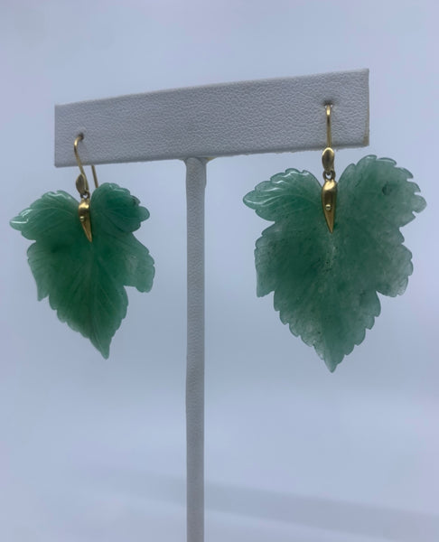 Gold Green Leaf Earrings