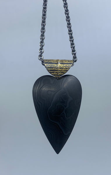Psilomelan Heart Necklace
