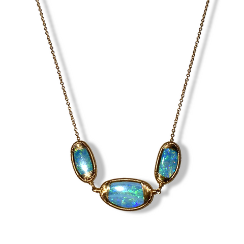 3 Opal 14k Gold Necklace