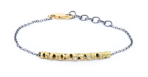 Gold with 5 Diamonds on Silver Chain Bracelet