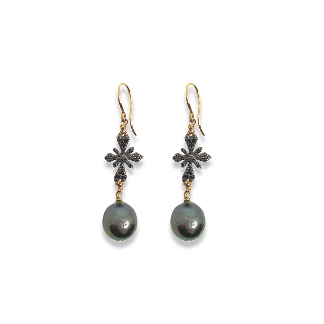 Tahitian Pearl and Black Diamond Earrings