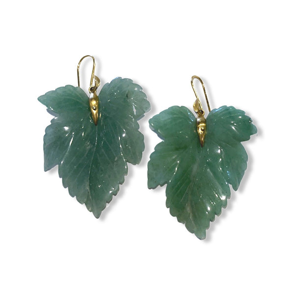 Gold Green Leaf Earrings