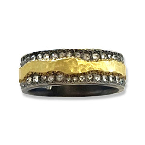 Oxidized Silver Band with Inverted Diamonds