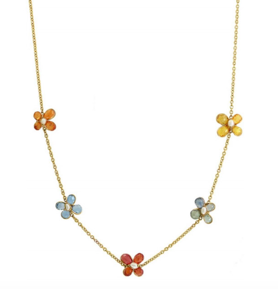 Multi Color Sapphire Flower Necklace