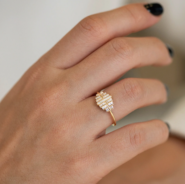 Cluster Engagement Ring with Needle Baguette Diamond