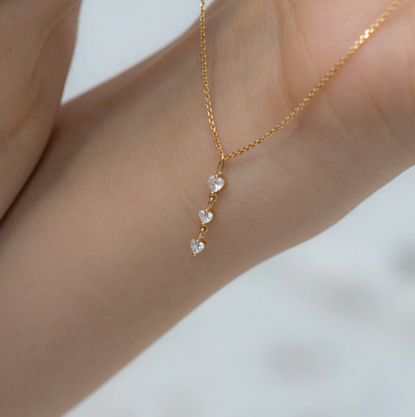 Diamond Necklace with a Tiny Heart Chain Pendant