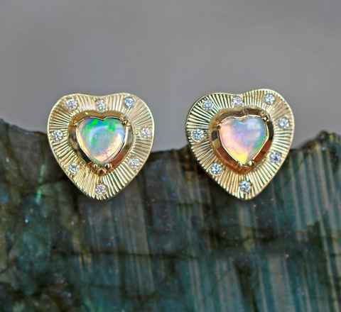 Opal Heart Studs