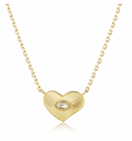Gold Heart Engraved Diamond Necklace