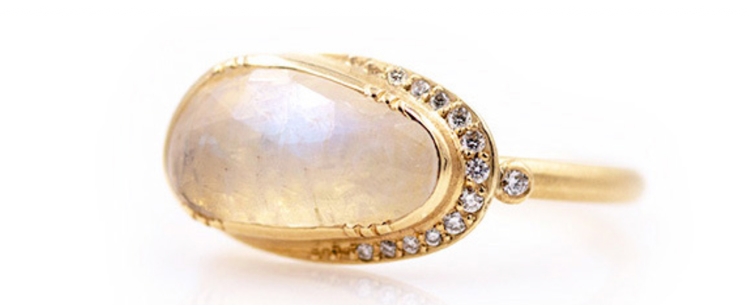 Moonstone with Halo of Diamonds Ring