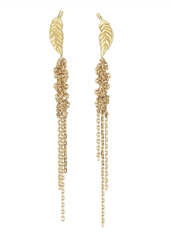 Waterfall Leaf Yellow Gold Earrings