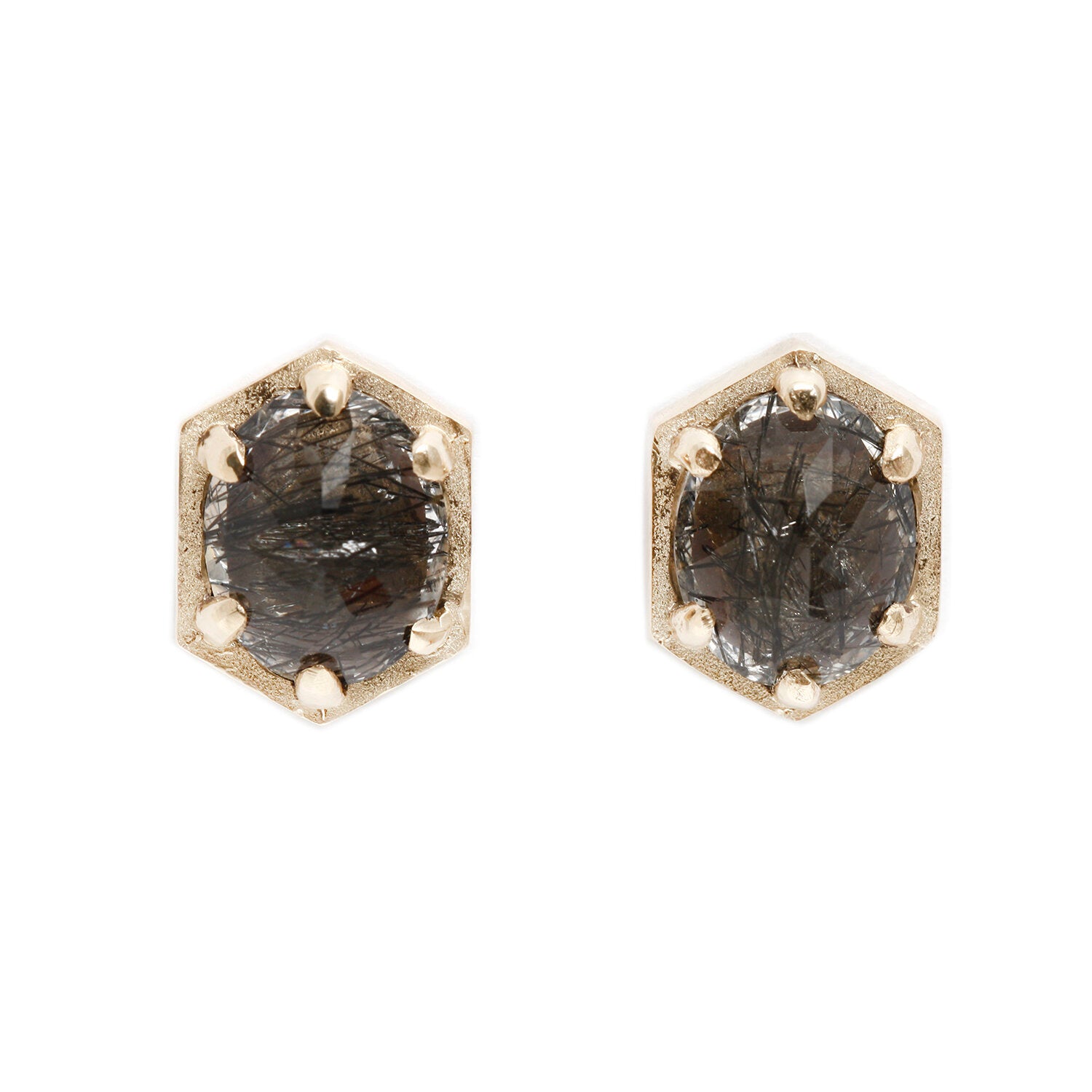 Black Rutilated Quartz Hexagon Earrings