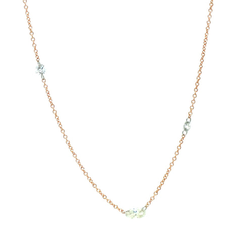 18k Rose Gold Necklace with 3 floating White Diamonds