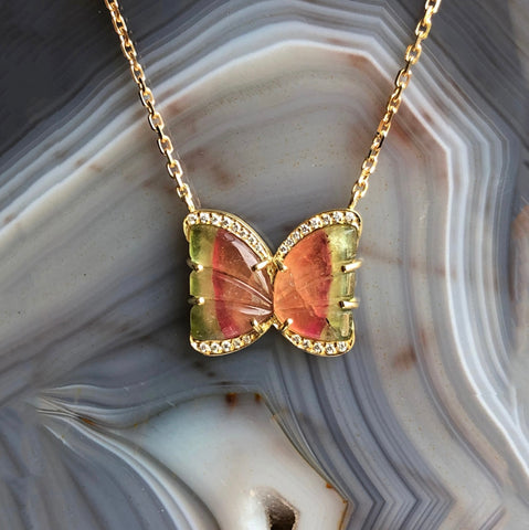 Butterfly Watermelon Tourmaline Necklace
