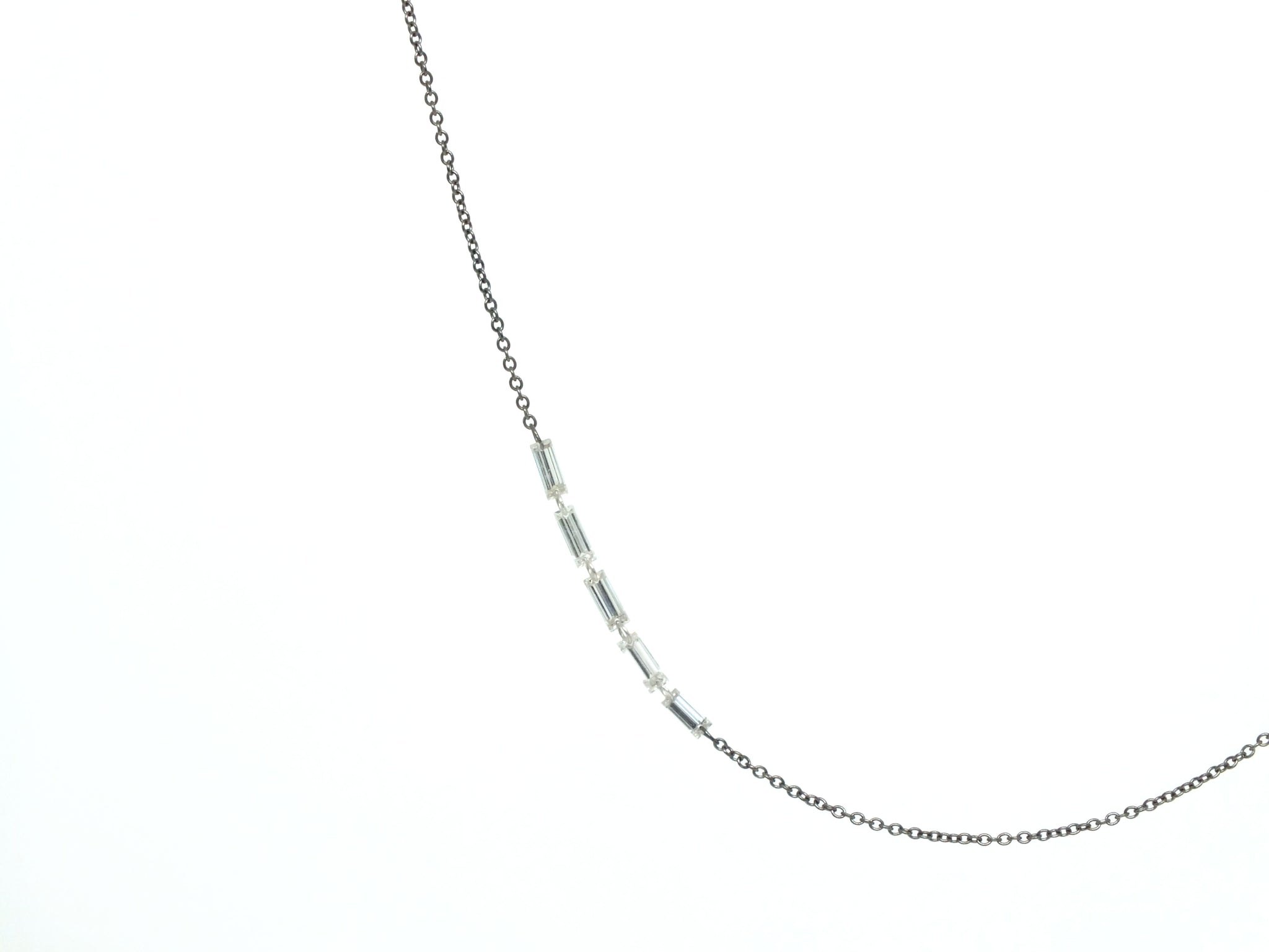 14k Darkened Necklace with Baguette Diamonds