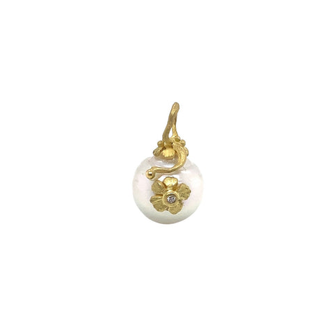 White Pearl Pendant with Flower