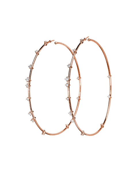 Rose Gold Hoops with 18 Diamonds Earrings