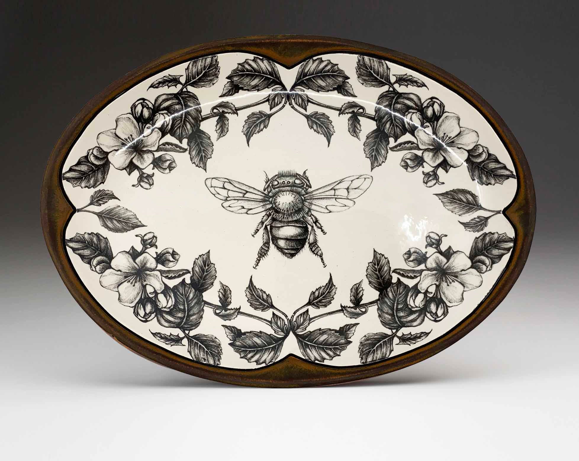 Oval Serving Platter - Honey Bee with Apple Blossom