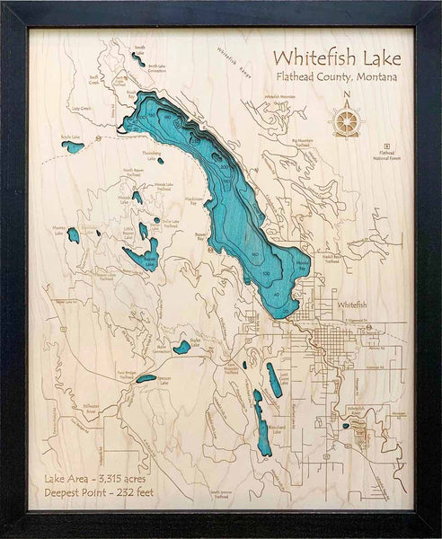 Etched Wall Art - Whitefish Lake and Town - Large